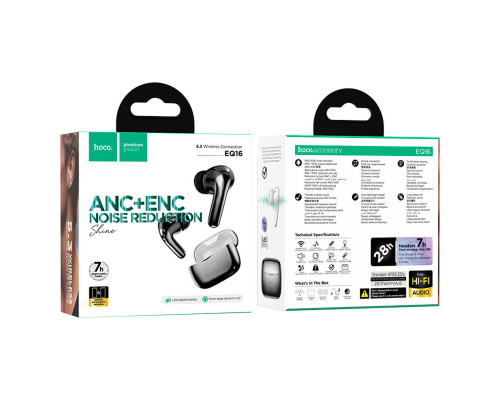 Навушники HOCO EQ16 Shine true wireless ANC+ENC Noise Reduction BT headset Black glaze (6942007619103)