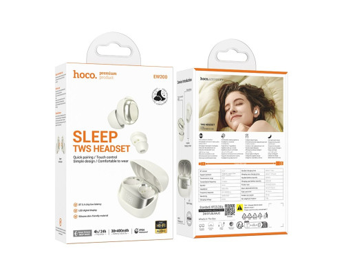 Навушники HOCO EW200 Elegant true wireless sleep BT headset Milky White (6942007632645)