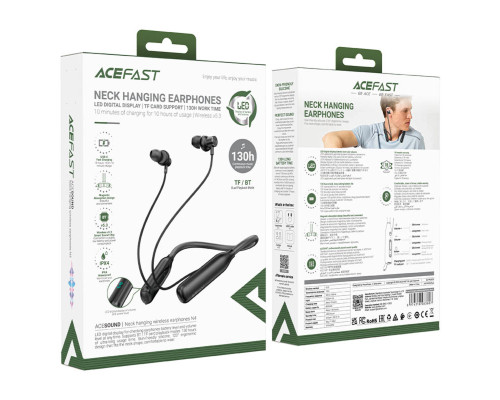Бездротові навушники ACEFAST N4 neck hanging wireless earphones Black (6974316283607)