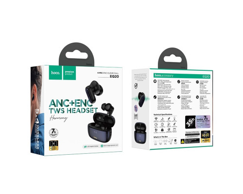 Бездротові навушники HOCO EQ20 Rhyme true wireless ANC+ENC noise reduction BT headset Black (6942007641319)