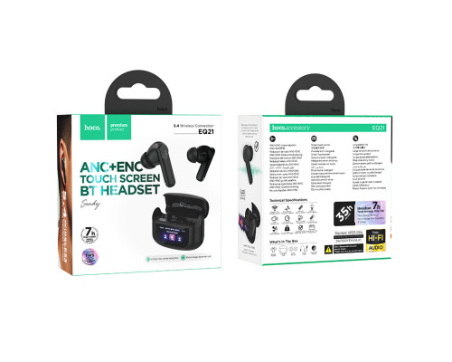 Бездротові навушники HOCO EQ21 Sandy true wireless ANC+ENC noise reduction touch screen BT headset Midnight Black (6942007647410)