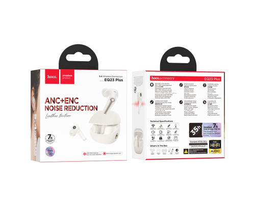 Бездротові навушники HOCO EQ23 Plus Duke Ⅱ true wireless ANC+ENC BT headset Milky White (6942007639309)