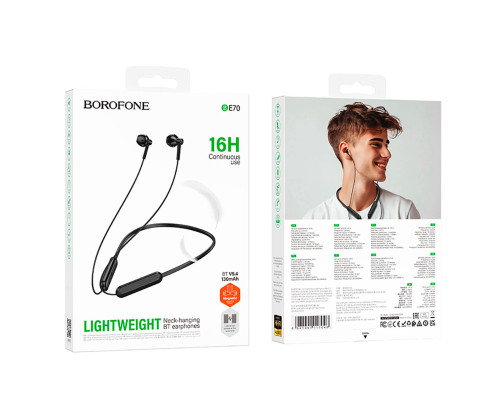 Бездротові навушники BOROFONE BE70 Light neck-hanging BT earphones obsidian black (6941991117046)