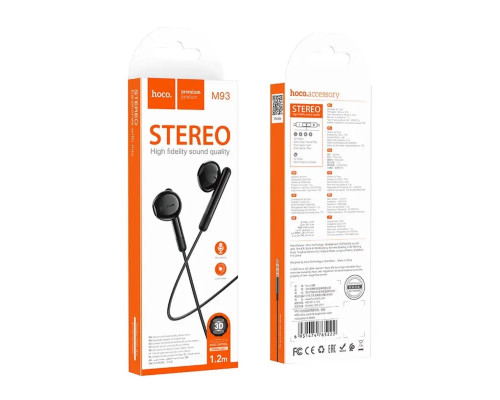 Навушники HOCO M93 wire control earphones with microphone Black (6931474765222)