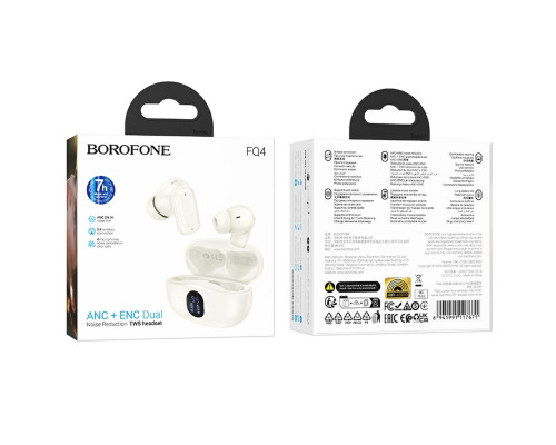 Бездротові навушники BOROFONE FQ4 Lighten true wireless ANC+ENC noise reduction BT headset Milky white (6941991117671)