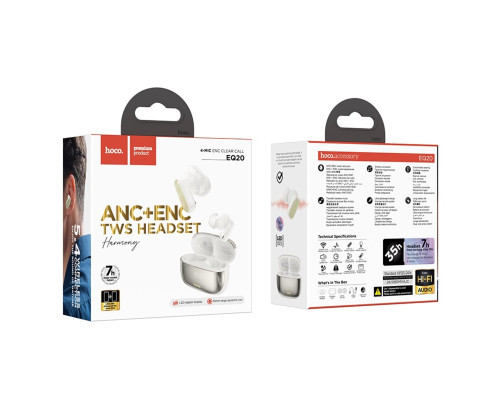 Бездротові навушники HOCO EQ20 Rhyme true wireless ANC+ENC noise reduction BT headset Milky White (6942007641326)