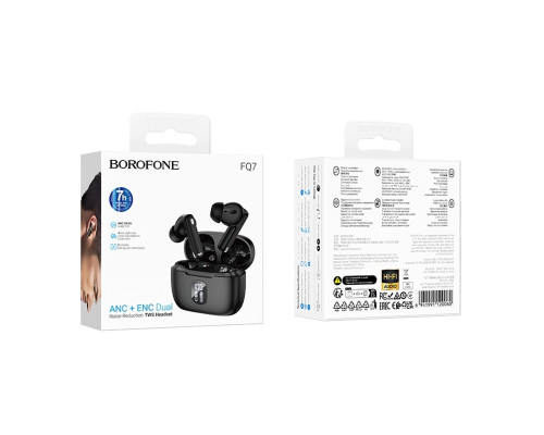 Бездротові навушники BOROFONE FQ7 Treasure wireless ANC+ENC noise reduction BT headset Black (6941991120060)