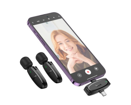 Мікрофон Петлічний HOCO L15 Dual-mic clip-on wireless digital microphone(iP/Type-C) Black mag-6942007638623139073