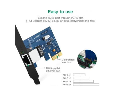 Мережева карта UGREEN US230 Gigabit 10/100/1000Mbps PCI Express Network Adapter(UGR-30771) (UGR-30771)