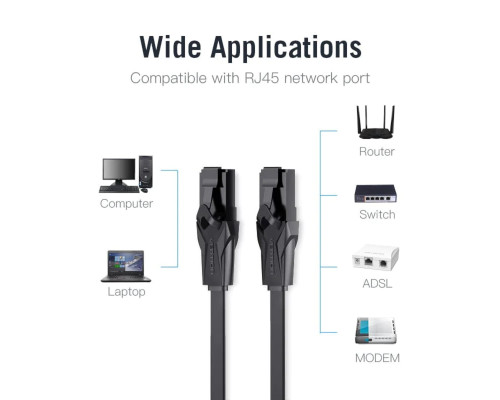 Мережевий кабель Vention Flat Cat.6 UTP Patch Cable 1.5M Black (IBABG)