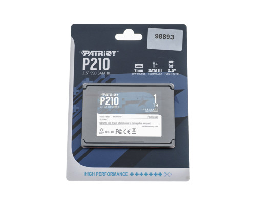 Жорсткий диск 2.5 SSD 1Tb Patriot P210 Series, P210S1TB25 (Latest SATA 3 controller), TLC 3D, SATA-III 6Gb/s, зап/чит. - 430/520мб/с NBB-98893