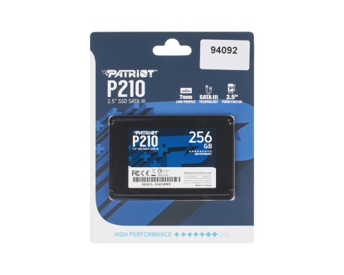 Жорсткий диск 2.5 SSD 256Gb Patriot P210 Series, P210S256G25, TLC 3D, SATA-III 6Gb/s, зап/чит. - 400/500мб/с NBB-94092