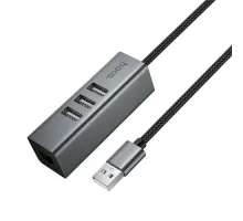USB HUB HOCO HB1D 4-in-1 converter(USB to USB2.0*3+RJ45) Metal Grey mag-6942007667333153039