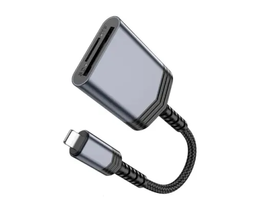 Картрідер HOCO UA25 2-in-1 card reader iP Metal gray mag-6942007608855146153