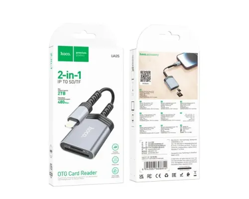 Картрідер HOCO UA25 2-in-1 card reader iP Metal gray mag-6942007608855146153