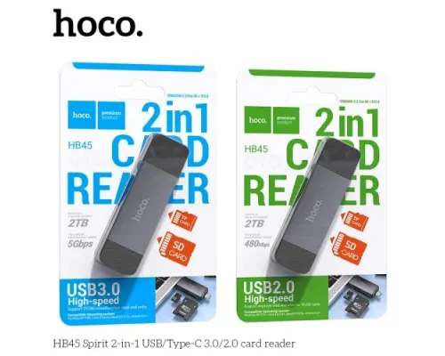 Картрідер HOCO HB45 Spirit 2-in-1 USB/Type-C 2.0 card reader gray mag-6942007620512144017