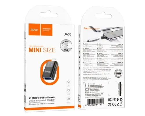 Перехідник HOCO UA36 iP male to USB female OTG transparent adapter mag-6942007647151152315