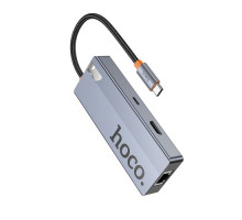 Type-C(PD) HUB HOCO HB51 Wow 6-in-1 multi-function converter(HDTV+RJ45+PD+USB3.0*3) Grey mag-6942007647304139082