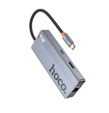 Type-C(PD) HUB HOCO HB51 Wow 6-in-1 multi-function converter(HDTV+RJ45+PD+USB3.0*3) Grey mag-6942007647304139082
