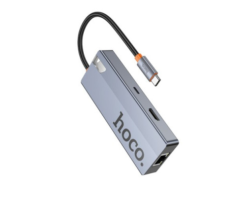 Type-C(PD) HUB HOCO HB51 Wow 6-in-1 multi-function converter(HDTV+RJ45+PD+USB3.0*3) Grey mag-6942007647304139082