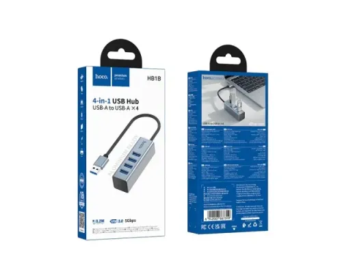 USB HUB HOCO HB1B 4-in-1 converter(USB to USB3.0*4) Metal Grey mag-6942007667319152115