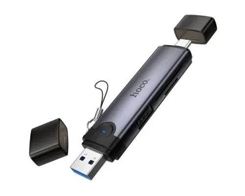 Картрідер HOCO HB56 Victory USB/Type-C 3-in-1 card reader Metal gray mag-6942007675727153866