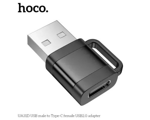 Перехідник HOCO UA31D USB male to Type-C female USB2.0 adapter Black mag-6942007628143145276