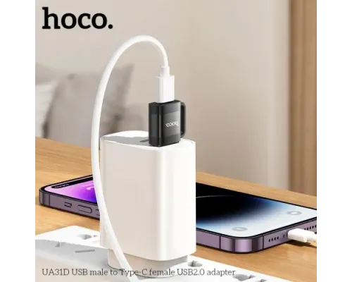 Перехідник HOCO UA31D USB male to Type-C female USB2.0 adapter Black mag-6942007628143145276