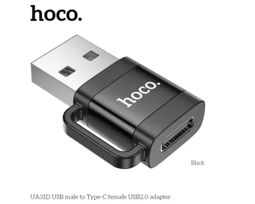 Перехідник HOCO UA31D USB male to Type-C female USB2.0 adapter Black mag-6942007628143145276