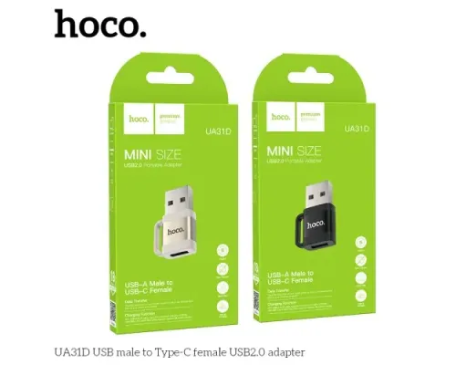 Перехідник HOCO UA31D USB male to Type-C female USB2.0 adapter Black mag-6942007628143145276