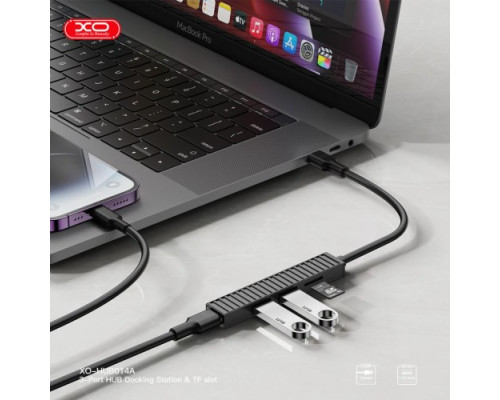USB-Хаб XO HUB014B Plastic portable 4 in 1 (Type-C to USB3.0+USB2.0 / 2+TF) Чорний mag-6920680844876140357