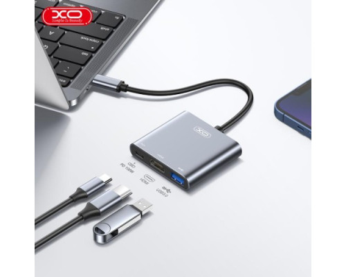 USB-Хаб XO HUB011 3 in 1 TYPE-C Multifunctional Docking Station Матова mag-6920680835744140344