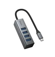 USB HUB HOCO HB1C 4-in-1 converter(Type-C to USB3.0*4) Metal Grey mag-6942007667326152116