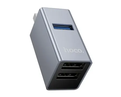 USB HUB HOCO HB54 3-in-1 converter(USB to USB2.0*2+USB3.0) Metal grey mag-6942007674409153728