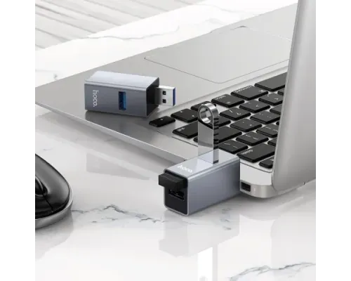 USB HUB HOCO HB54 3-in-1 converter(USB to USB2.0*2+USB3.0) Metal grey mag-6942007674409153728