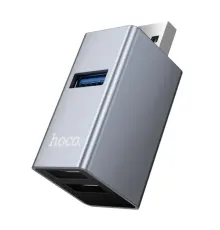 USB HUB HOCO HB54 3-in-1 converter(USB to USB2.0*2+USB3.0) Metal grey mag-6942007674409153728