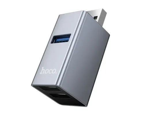 USB HUB HOCO HB54 3-in-1 converter(USB to USB2.0*2+USB3.0) Metal grey mag-6942007674409153728