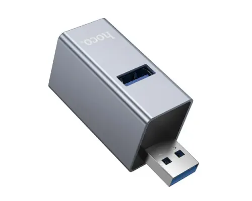 USB HUB HOCO HB54 3-in-1 converter(USB to USB2.0*2+USB3.0) Metal grey mag-6942007674409153728