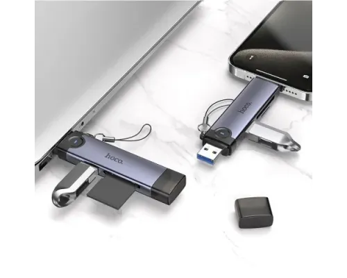 Картрідер HOCO HB56A Victory USB/iP 3-in-1 card reader Metal gray mag-6942007675734153867