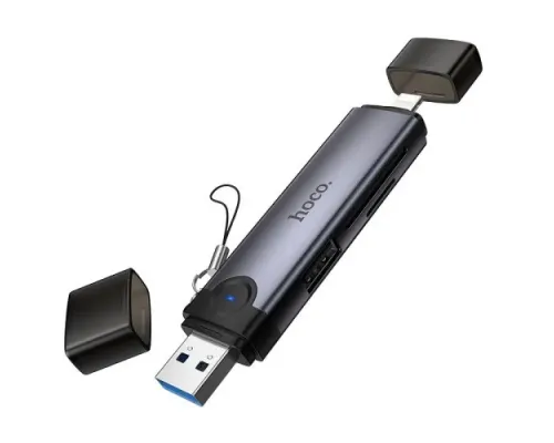 Картрідер HOCO HB56A Victory USB/iP 3-in-1 card reader Metal gray mag-6942007675734153867