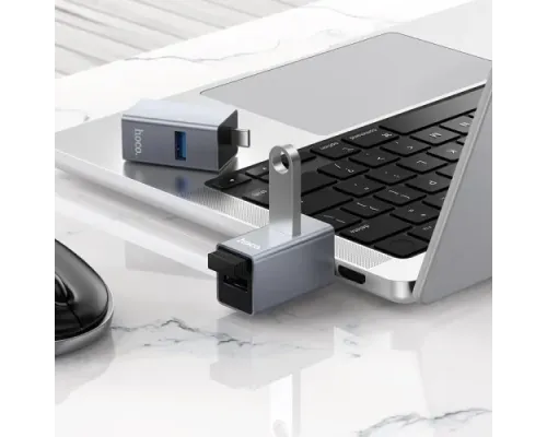 USB HUB HOCO HB54A 3-in-1 converter(Type-C to USB2.0*2+USB3.0) Metal grey mag-6942007680806154073