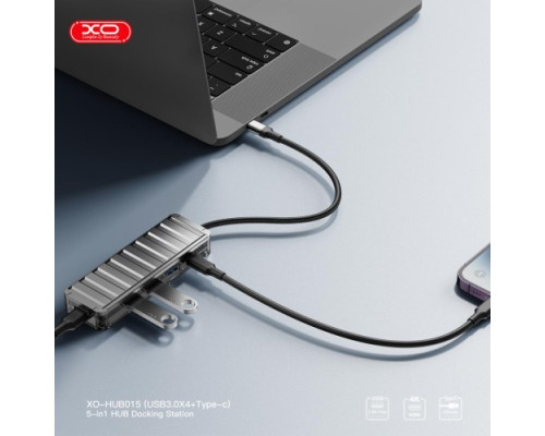USB-Хаб XO HUB015 5in1 Multifunctional Docking Station Тьмяно-Прозорий mag-6920680844883140358