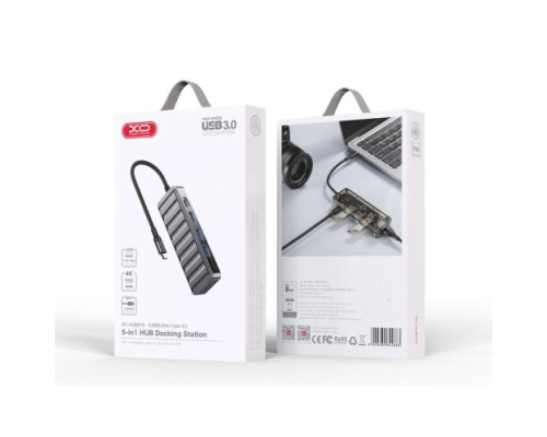 USB-Хаб XO HUB015 5in1 Multifunctional Docking Station Тьмяно-Прозорий mag-6920680844883140358