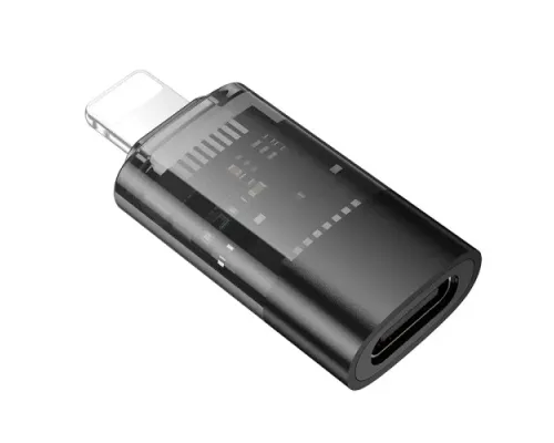 Перехідник Hoco UA36A iP male to C female OTG transparent adapter black mag-6942007647175145288