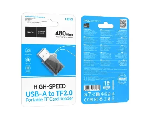 Перехідник HOCO HB53 USB mini TF card reader 2.0 Black mag-6942007671538153052