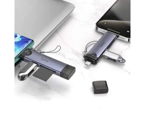 Картрідер HOCO HB56B Victory Type-C/iP 3-in-1 card reader Metal gray mag-6942007675741153868