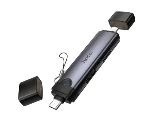 Картрідер HOCO HB56B Victory Type-C/iP 3-in-1 card reader Metal gray mag-6942007675741153868