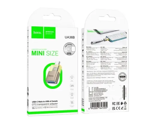 Перехідник HOCO UA36B C male to USB female OTG transparent adapter black mag-6942007647199145289