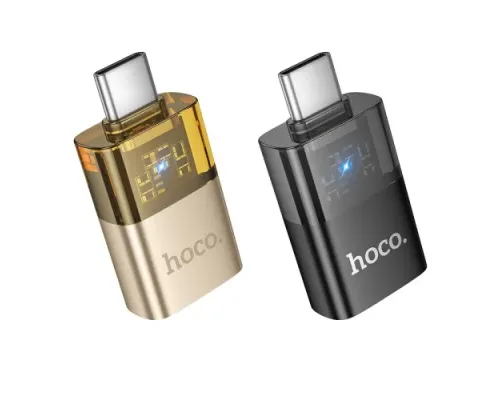 Перехідник HOCO UA36B C male to USB female OTG transparent adapter black mag-6942007647199145289