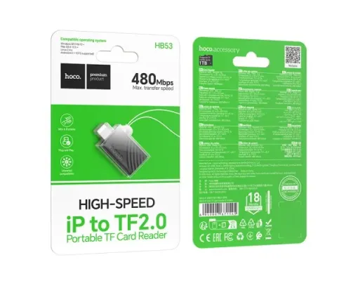 Перехідник HOCO HB53 iP mini TF card reader 2.0 Black mag-6942007671545153053
